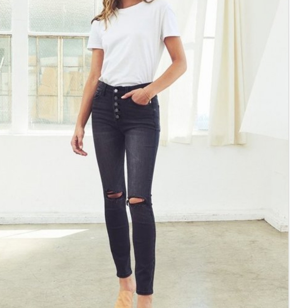 Vervet high rise distressed exposed button fly ankle skinny jeans size 26